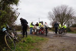 Cyclists stopping off at one of the many food stations
